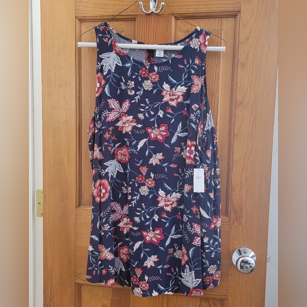 High neck floral sleeveless swing top